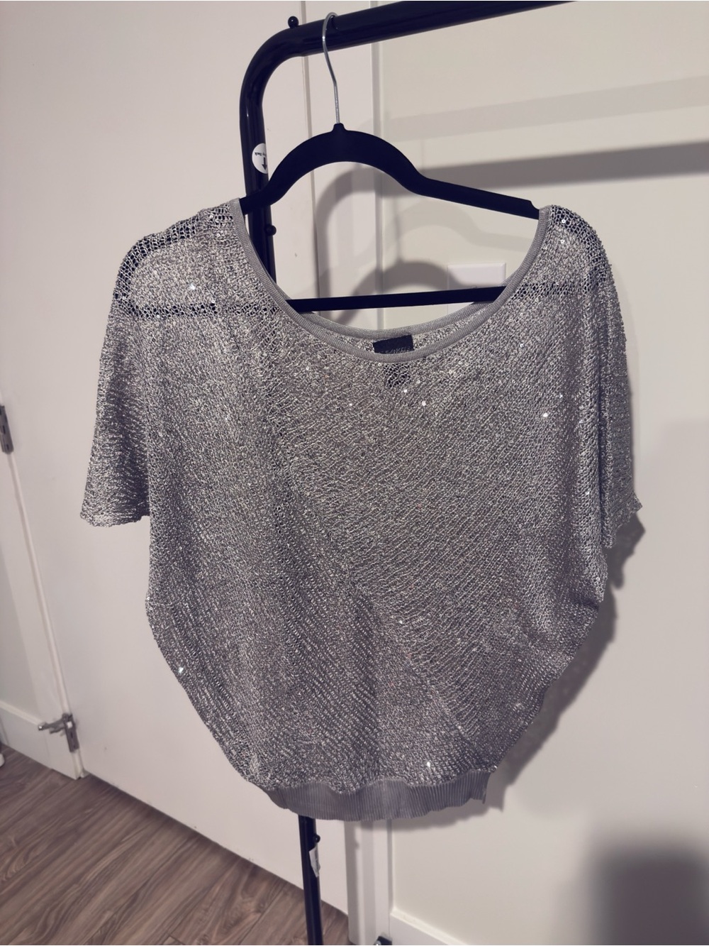 Daytrip Silver Sequin Knit Short Sleeve Top